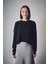 Basic Bisiklet Yaka Oversize Crop Triko Kazak 1