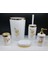5 Parça Yuvarlak Akrilik Banyo Seti, Beyaz ve Gold Papatya Deseni 1