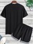 Erkek Siyah Bar Code Baskılı Şeritli Şort T-Shirt Takım 2