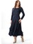 Uzun Kol Atlas Sonbahar ve Kışlık Asimetrik Kesim Otantik Uzun Yünlü Viskon Elbise Lacivert Lcvt 3