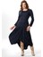 Uzun Kol Atlas Sonbahar ve Kışlık Asimetrik Kesim Otantik Uzun Yünlü Viskon Elbise Lacivert Lcvt 4