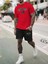 Erkek Kırmızı New York 19 Baskılı Şort T-Shirt Takım 1