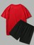 Erkek Kırmızı New York 19 Baskılı Şort T-Shirt Takım 2
