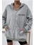 Unisex Gri Wrst Sırt Baskılı Ince Mevsimlik Kapşonlu Oversize Hırka 2