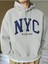 Erkek Duman Gri Nyc Baskılı Oversize Kapşonlu Sweatshirt 1