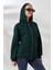Şardonlu Fermuarlı Kapüşonlu Oversize Sweatshirt 21618 Koyu Yeşil 2