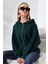 Şardonlu Fermuarlı Kapüşonlu Oversize Sweatshirt 21618 Koyu Yeşil 3