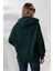 Şardonlu Fermuarlı Kapüşonlu Oversize Sweatshirt 21618 Koyu Yeşil 4