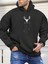 Erkek Siyah Geyik Baskı Kapüşonlu Sweatshirt 1