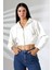 Kapüşonlu Şardonlu Fermuarlı Crop Geniş Kalıp Sweatshirt 21652 Ekru 1