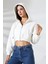 Kapüşonlu Şardonlu Fermuarlı Crop Geniş Kalıp Sweatshirt 21652 Ekru 3