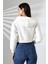 Kapüşonlu Şardonlu Fermuarlı Crop Geniş Kalıp Sweatshirt 21652 Ekru 4