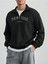 Erkek Siyah New York Baskılı Yarım Fermuarlı Oversize Polo Yaka Sweatshirt 1
