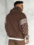 Erkek Kahverengi Kol Desenli Oversize Kapşonlu Sweatshirt 2