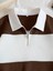 Unisex Kahverengi Çizgili Oversize Polo Yaka Yarım Fermuarlı Sweatshirt 3