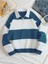 Unisex Çizgili Oversize Polo Yaka Yarım Fermuarlı Sweatshirt 1
