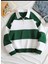 Unisex Çizgili Oversize Polo Yaka Yarım Fermuarlı Sweatshirt 1