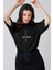 Kadın Siyah Relax Baskılı Oversize T-Shirt 1