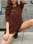 Kadın Kahverengi Lets Get Lost Baskılı Oversize T-Shirt 1
