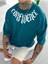 Erkek Petrol Mavi Yaka Baskılı Oversize T-Shirt 1