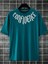 Erkek Petrol Mavi Yaka Baskılı Oversize T-Shirt 2
