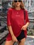 Kadın Kırmızı Vintage Baskılı Oversize T-Shirt 1