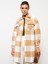 Ekru Ekoseli Önden Düğme Kapamalı Ekose Uzun Kollu Gabardin Kadın Gömlek Ceket 2