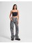Siyah Beyaz Leopar Loose Fit Straight Denim Pantolon 1