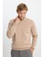Pamuklu Standart Fit Normal Kesim Yarım Balıkçı Yaka Triko Bej Kazak 1