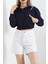 Şardonlu Owersize Crop Sweat Lacivert - 21391.200. 3