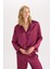 Fall in Love Pijama Takım Basic Düz Saten Uzun Kollu Üst Beli Lastikli Alt D6940AX24AU 1