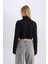 Coool Balıkçı Yaka Crop Top Basic Düz Fitilli Kaşkorse Uzun Kollu Tişört E1673AX24WN 5