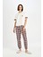 Fall in Love Pijama Takım Bisiklet Yaka Baskılı Kısa Kollu Üst Kareli Beli Lastikli Alt D5662AX24AU 1