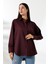 Oversize Mikro Saten Dökümlü Bordo Kadın Gömlek 2