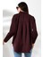 Oversize Mikro Saten Dökümlü Bordo Kadın Gömlek 4