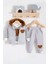 Peluş Ayıcık Desenli Kapişonlu 3'lü Erkek Bebek Takımı 1