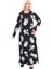 Butik Yumoş Kumaş Siyah Beyaz Yaprak Desen Uzun Kollu Kadın Tesettür Elbise 5