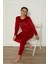 Yeni Sezon Trend Model Kadife Kız Çocuk Pijama Takımı 5990-BORDO 4