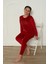 Yeni Sezon Trend Model Kadife Kız Çocuk Pijama Takımı 5990-BORDO 5