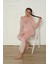 Yeni Sezon Trend Model Kadife Kız Çocuk Pijama Takımı 5990-PUDRA 2