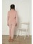 Yeni Sezon Trend Model Kadife Kız Çocuk Pijama Takımı 5990-PUDRA 3