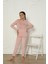 Yeni Sezon Trend Model Kadife Kız Çocuk Pijama Takımı 5990-PUDRA 4