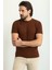 Düz Fındık Rengi Slim Fit Bisiklet Yaka Erkek Triko T-Shirt 3