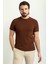 Düz Fındık Rengi Slim Fit Bisiklet Yaka Erkek Triko T-Shirt 4