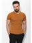 Düz Kamel Rengi Super Slim Fit V Yaka Basic Erkek T-Shirt 1