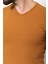 Düz Kamel Rengi Super Slim Fit V Yaka Basic Erkek T-Shirt 2