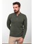 Düz Haki Slim Fit Fermuarlı Polo Yaka Erkek Triko Kazak 1