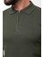 Düz Haki Slim Fit Fermuarlı Polo Yaka Erkek Triko Kazak 2