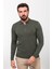 Düz Haki Slim Fit Fermuarlı Polo Yaka Erkek Triko Kazak 3