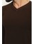 Düz Kahverengi Slim Fit Erkek V Yaka Kazak 2